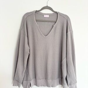 Pink Lily Light Gray Waffle Knit Top